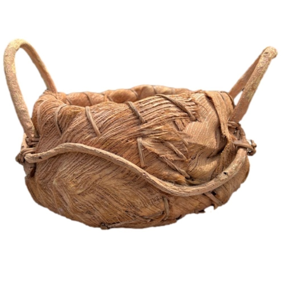 Vintage Tan Willow, Stained Bark, Curly Branch, Basket, Large